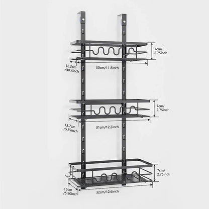 Over the Door Pantry Organizer Multi-Layer Storage Shelves Metal Hanging Spice Rack for Kitchen & Bathroom Door