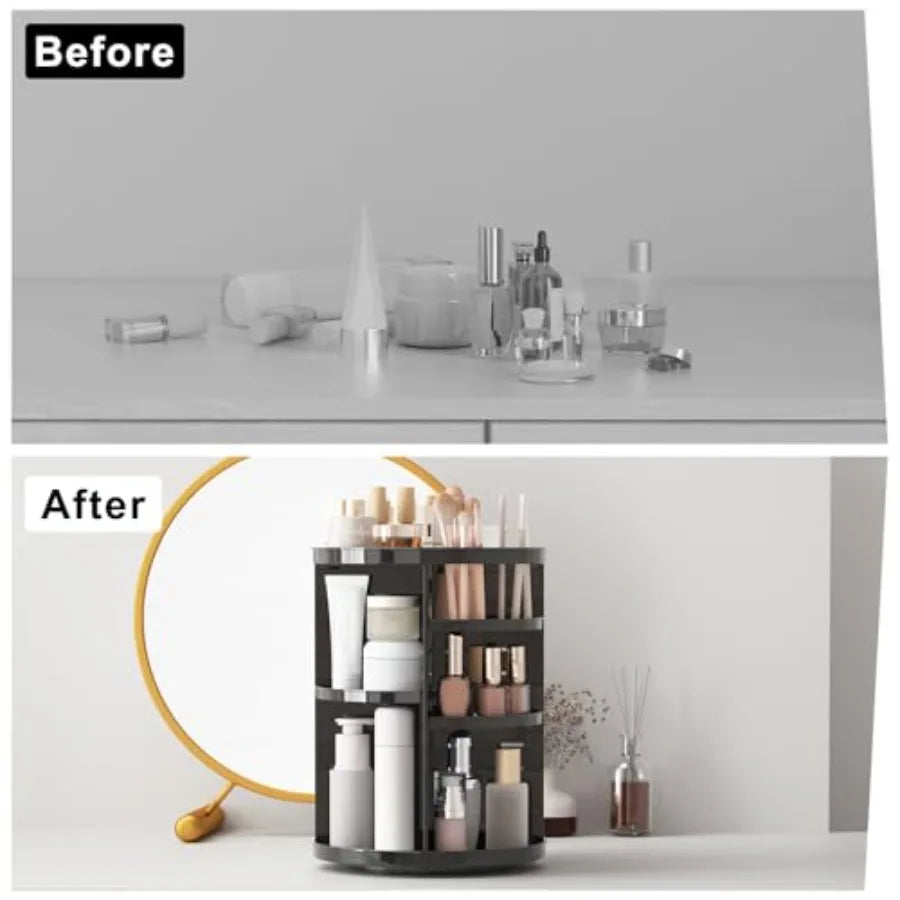 Rotating Makeup Organizer for Vanity 360 Spinning Skincare Organizers with Adjustable Trays Make Up Desk Storage Carousel Rack