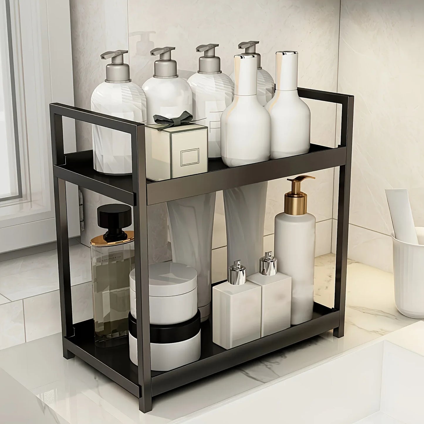 Bathroom Rack,Integrated Dressing Table,Double-layer Skin Care Stand,Cosmetics Organization Rack, Office and HomeCountertop