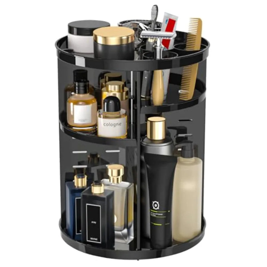 Rotating Makeup Organizer for Vanity 360 Spinning Skincare Organizers with Adjustable Trays Make Up Desk Storage Carousel Rack
