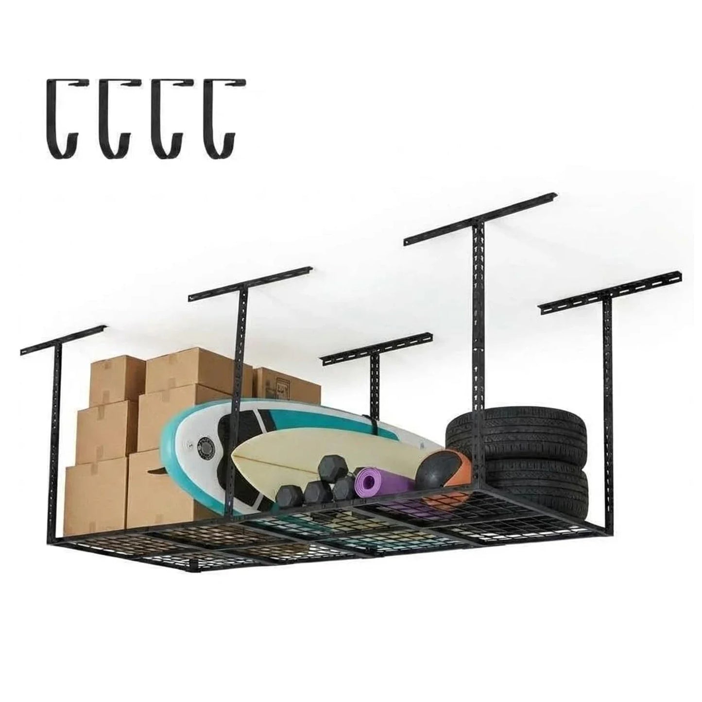 3x8 Ft 600 LBS Capacity Heavy Duty Garage Ceiling Storage Racks Height Adjustable Overhead Garage Storage Rack Organization