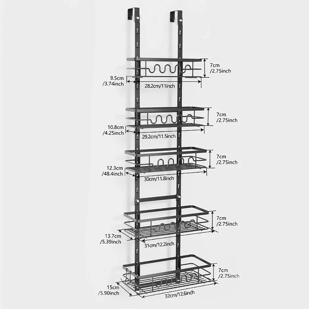 Over the Door Pantry Organizer Multi-Layer Storage Shelves Metal Hanging Spice Rack for Kitchen & Bathroom Door