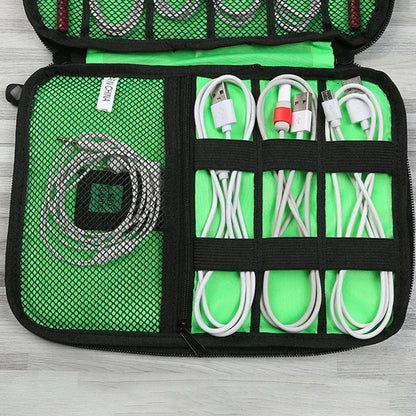 1pc Black Green Storage Bag Electronic Accessory Organizer Portable Usb Data Cable Charger Plug Travel Waterproof Organizer