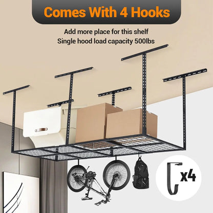 3x8 Ft 600 LBS Capacity Heavy Duty Garage Ceiling Storage Racks Height Adjustable Overhead Garage Storage Rack Organization