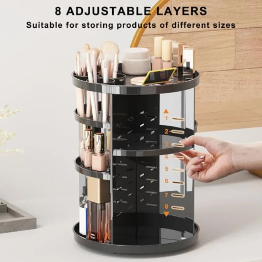 Rotating Makeup Organizer for Vanity 360 Spinning Skincare Organizers with Adjustable Trays Make Up Desk Storage Carousel Rack