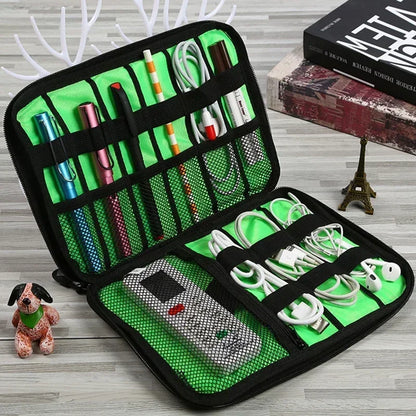 1pc Black Green Storage Bag Electronic Accessory Organizer Portable Usb Data Cable Charger Plug Travel Waterproof Organizer