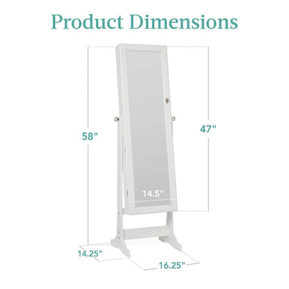 2-in-1 White Freestanding Mirror / Jewelry Organizer Armoire Cabinet