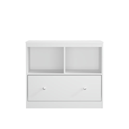 Toy Storage Organizer With Large Drawer And Low Bookshelf For Nursery & Playroom - White