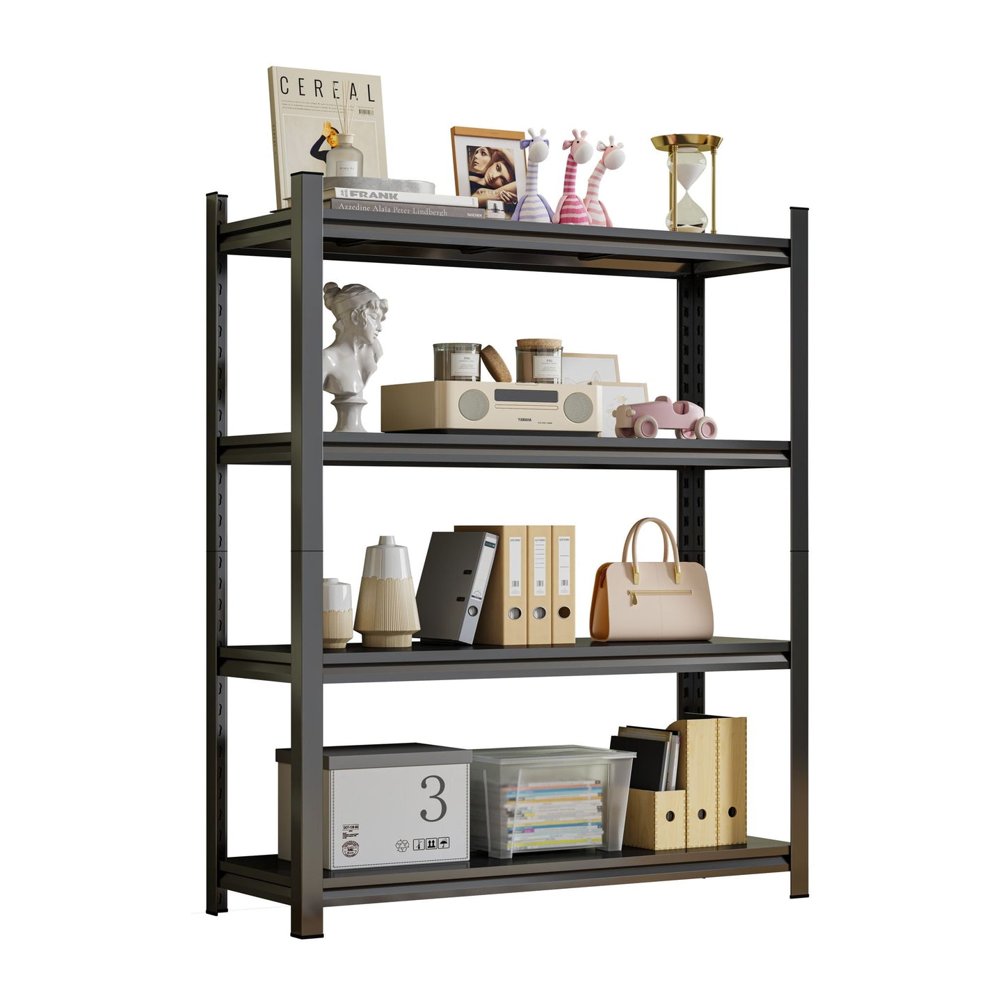4-Tier Height-Adjustable Storage Rack, Vertical Organizer, Assembly Required - Black