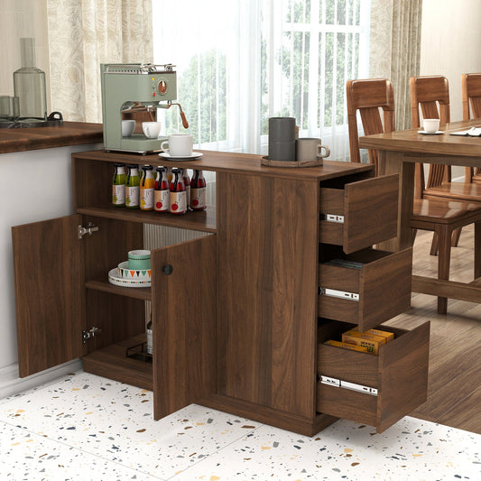 Kitchen Sideboard, Small Countertop Organizer with Sliding Glass Doors and Drawers
