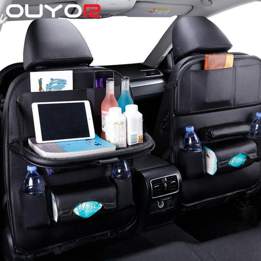 Car Seat Back Organizer Pu Leather Pad Bag Car Storage Organizer Foldable Table Tray Travel Storage Bag Car Backseat Organizer with Tablet Holder Storage Pockets PU Leather Car Storage Organizer Auto Tablet Holder Travel Organizer Accessories