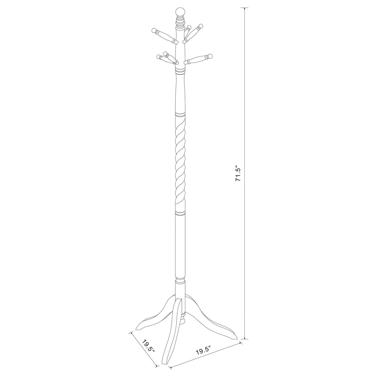 Coat Rack With Post Traditional Entryway Organizer With 6 Hooks - Brown