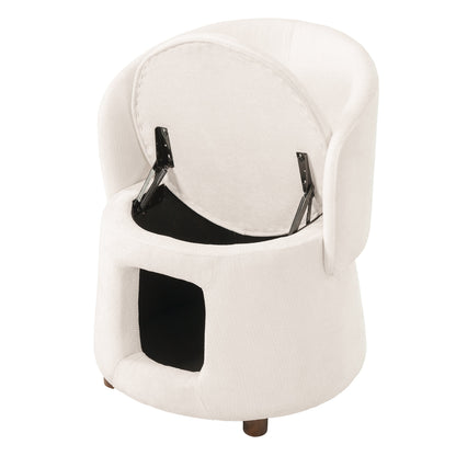 Beige Pet Friendly Chair with Hidden Pet Nook, Convertible Stool, Storage Seat