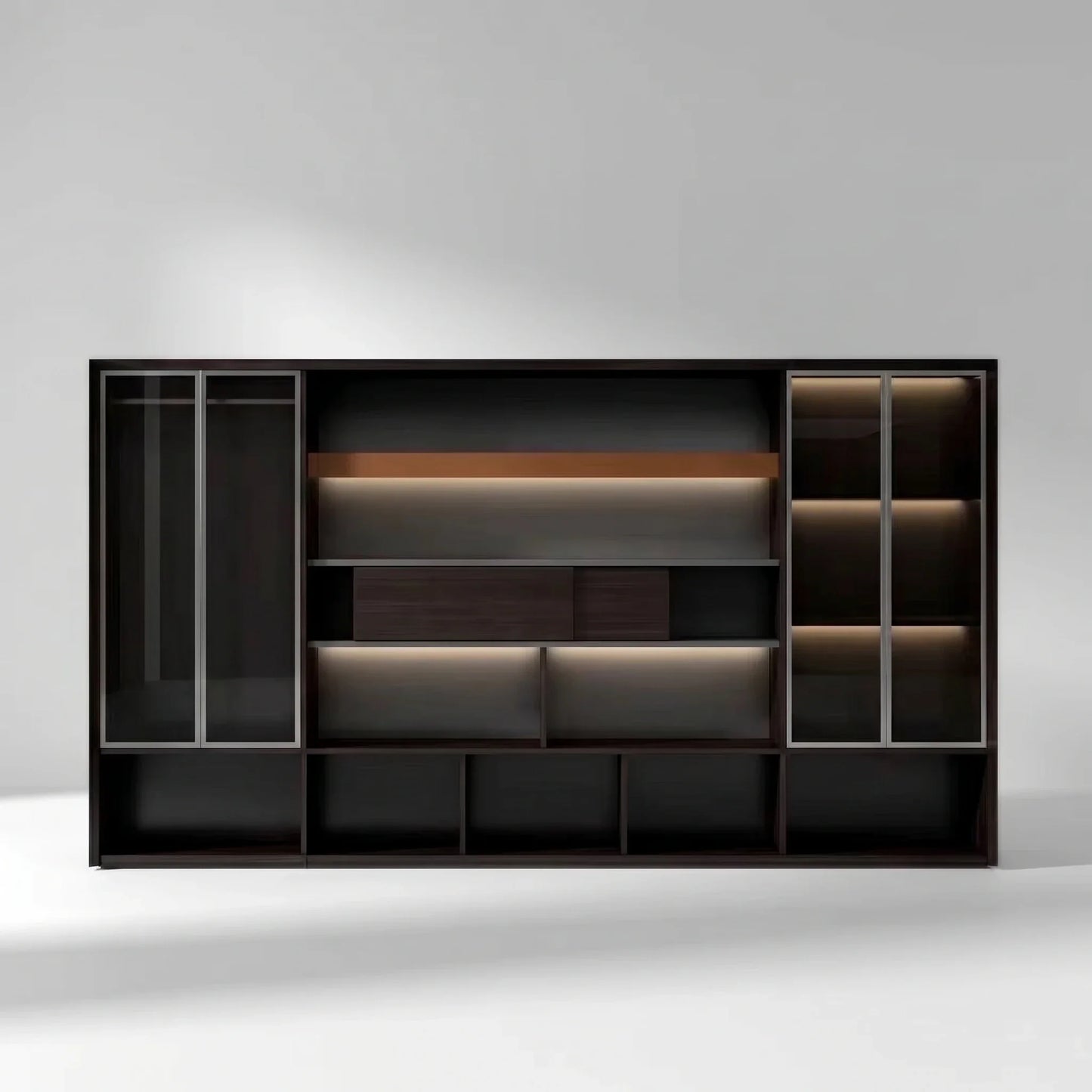 Fulton · Office Shelves w/ Integrated Lighting & Closet Storage