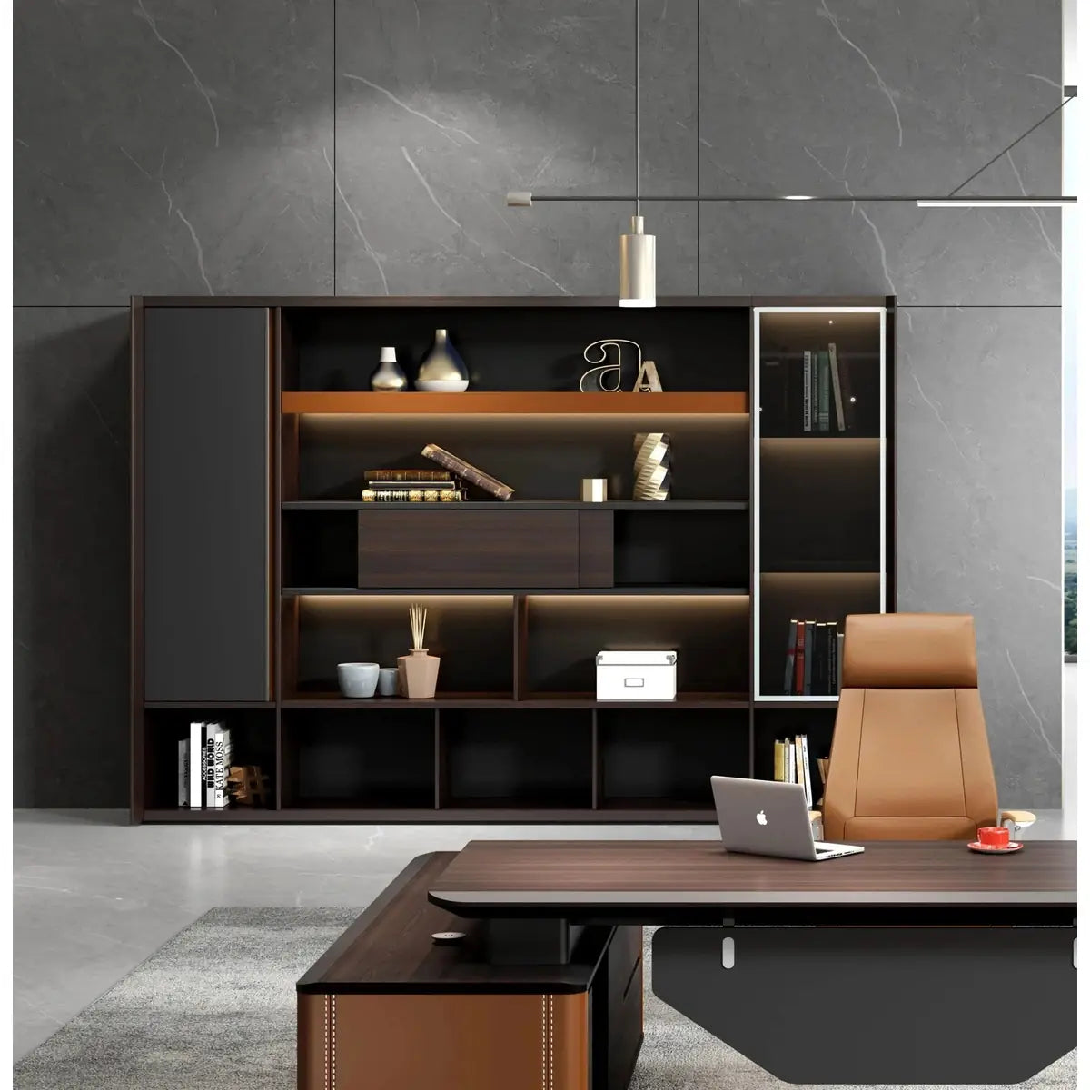 Fulton · Office Shelves w/ Integrated Lighting & Closet Storage