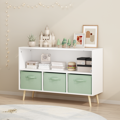 Kids Bookcase with Collapsible Fabric Drawers, Children's Book Display, Toy Storage Cabinet Organizer