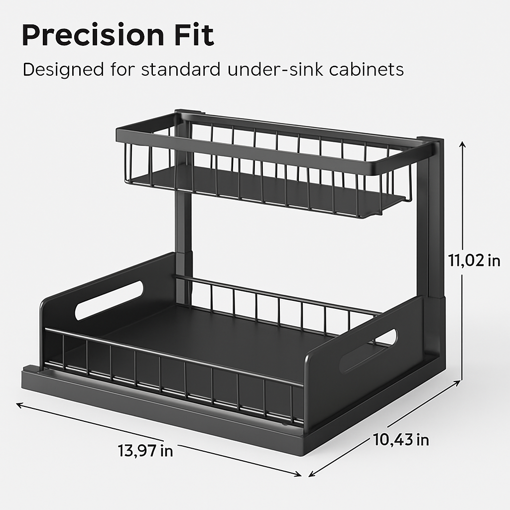 2 Tier Under Sink Organizer with Sliding Basket