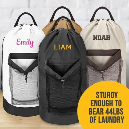 Personalized Embroidered Gray Laundry Bag