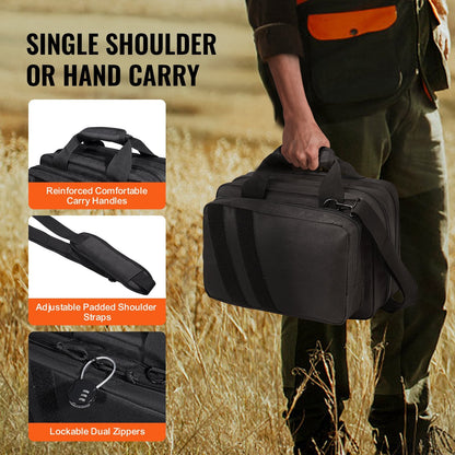 Range Bag for 2 Pistols, Tactical Gun Bag with 2 Built-in Removable Pistol Bags & 6 Detachable Magazines, Gun Range Bag for Outdoor Hunting Shooting, Lockable Carrying Handgun Bag Case
